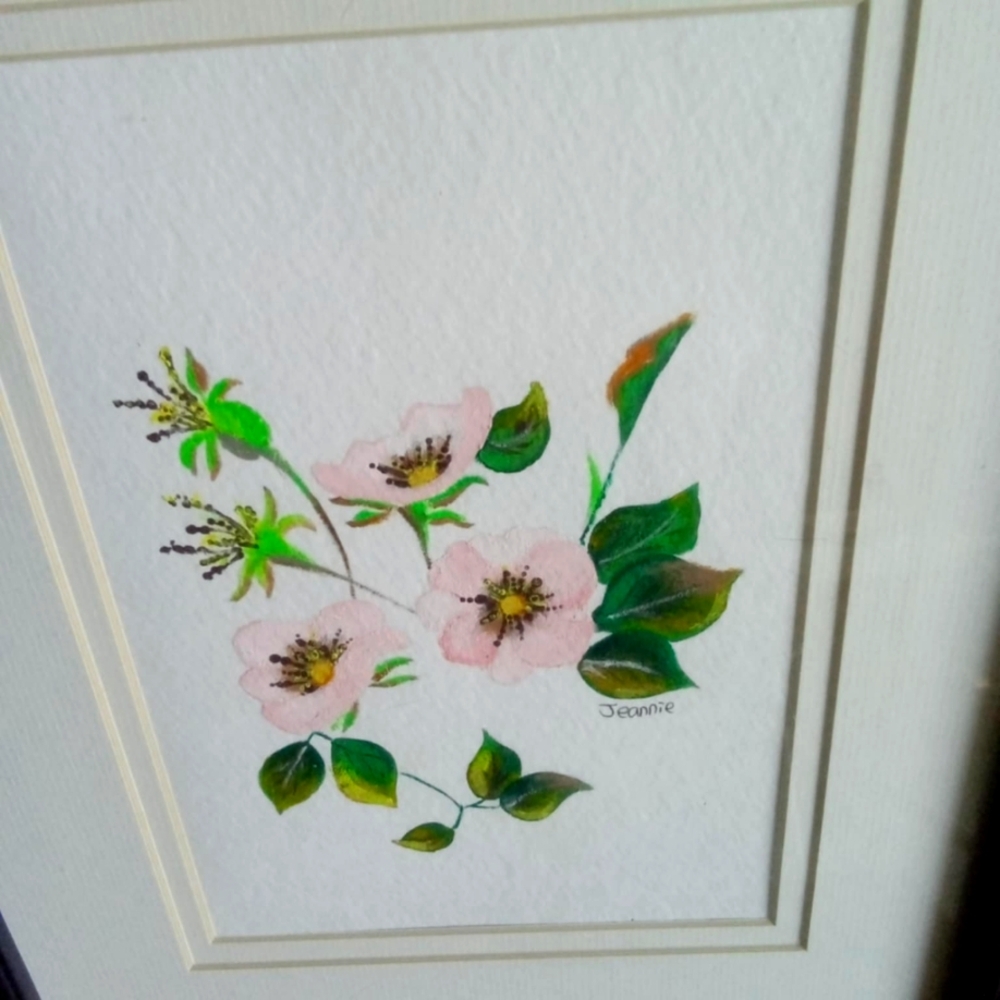 Original Hand Painted Floral Acrylic Art with Pink Flowers 5x7